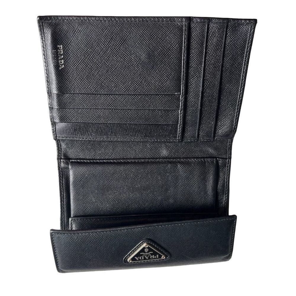 Prada Unisex Black Saffiano Leather Trifold Wallet - Picture 2 of 5
